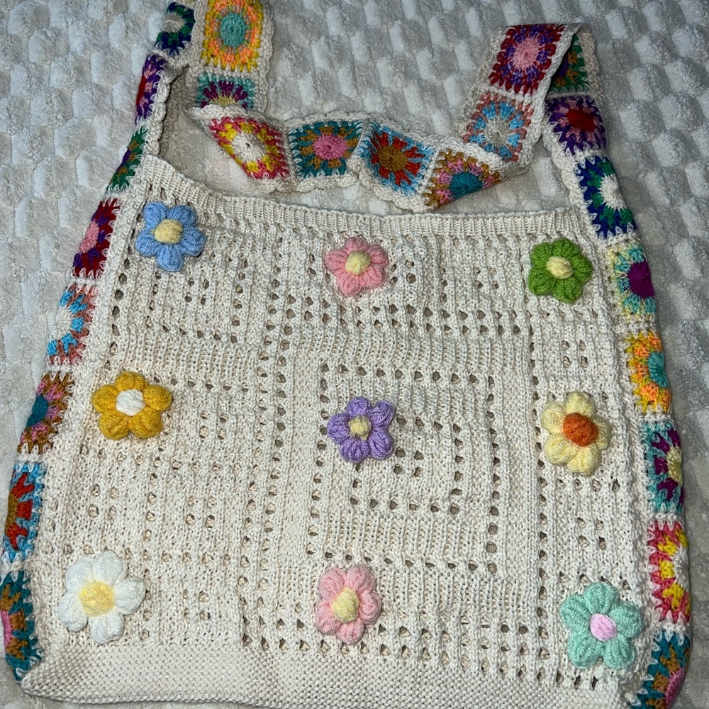 Colorful Floral Crochet Tote Bag